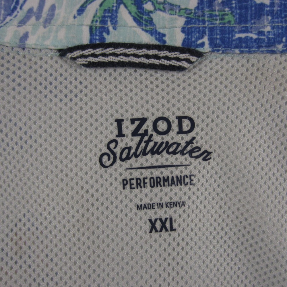 Izod Saltwater Performance Shirt XXL Blue Hawaiian Stretch Button Up Tropical - Picture 8 of 11